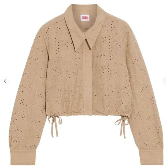 SOLID & STRIPED The Harlow Cropped Broderie Anglaise Linen-Blend Tan Shirt S - Picture 1 of 9